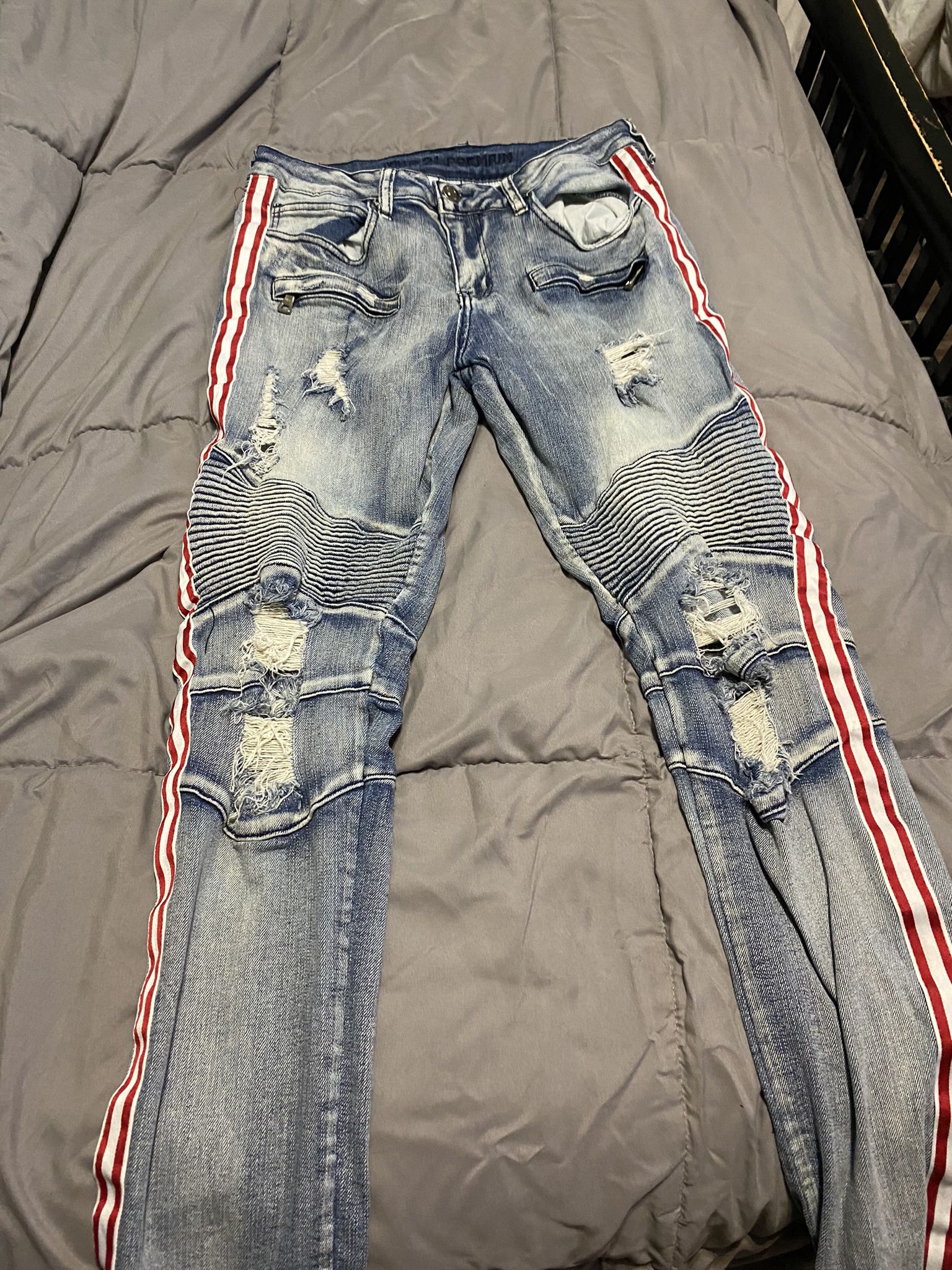 Light Blue Jeans With Red Stripes for Sale in San Antonio, TX - OfferUp
