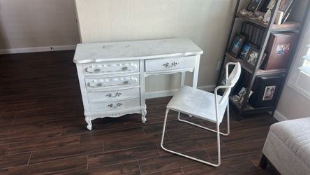 French Provincial White Dresser and Desk Set