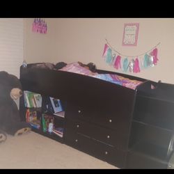 Twin Bed , Ashley,  Plenty Of Storage With 6 Drawers And Display Shelves Space