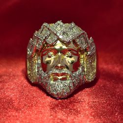 10k Yellow Gold Diamond Jesus Signet Ring 1.05 ctw