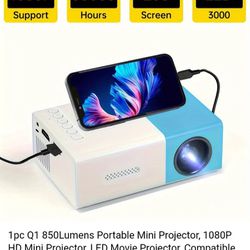1pc Q1 850Lumens Portable Mini Projector, 1080P HD Mini Projector, LED Movie Projector, Compatible With USB/VGA/AV, Suitable For Outdoor Camping, Movi
