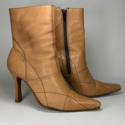 Candies Womens 7 M Ankle Booties Tan Leather Pointed Toe Stiletto Y2K Brazil