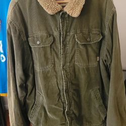 Abercrombie & Fitch Olive Green Corduroy Sherpa Lined Jacket 