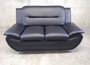 Brand New Black Leather Modern Style 2pc Sofa Set