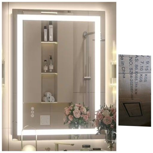 Apmir24 in. W x 32 in. H Rectangular Frameless Double LED Lights Anti Fog Wall Bathroom Vanity Mirror in Tempered Glass