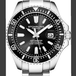 WATCH Stührling LUXURY MEN BLACK *ProDive  + NEW / BOX & ACCESORIES