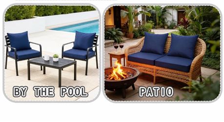 Outdoor Deep Seat Cushion Set of 2 ,24x24 Inch Outdoor Chair Cushions Set