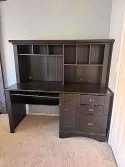 Dark Wood Computer Desk with Hutch