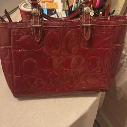 Red Glossy Embossed Tote Purse 