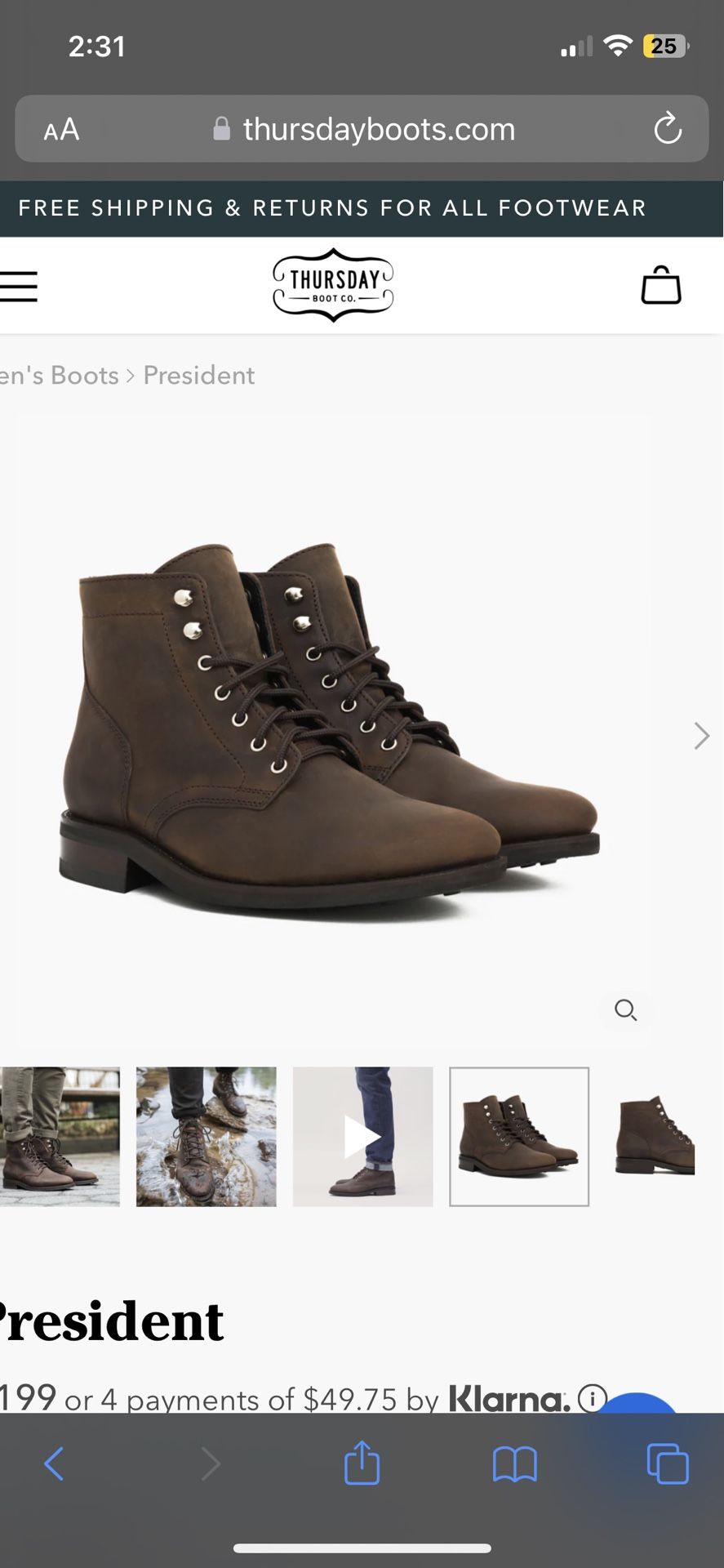 Thursday Boot President Size 12