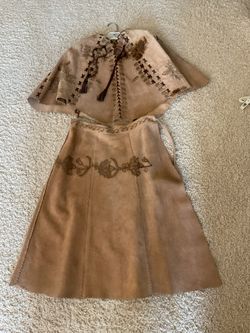 Embroidered Suede Skirt and Pancho set