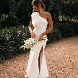 Petal & Pup  Charmed One Shoulder Midi Dress - Off White