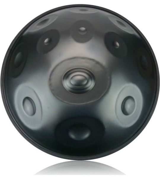 Hand Pan in D Minor 12 Notes Steel Hand Drum,440HZ (22.8" (58cm), Black 12 Notes-D3 A3 B3b C4 D4 E4 F4 G4 A4 C5 D5 E5) with Soft Hand Pan Bag