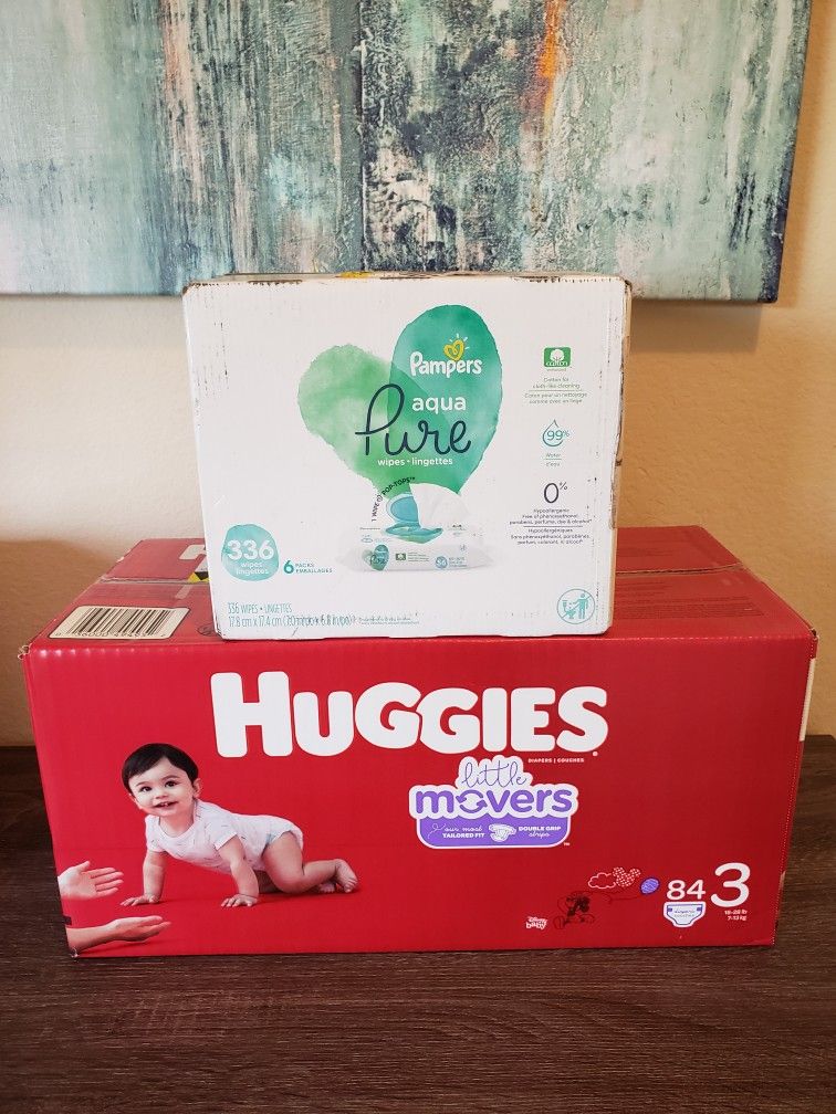 Huggies Diapers Size 3 & Pampers Baby Wipes