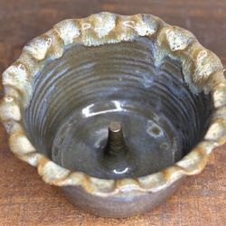 Hand-Thrown Ceramic Apple Baker with a Central Spike and Fluted Rim