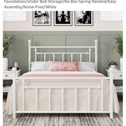 White Metal Full Bed Frame With Headboard