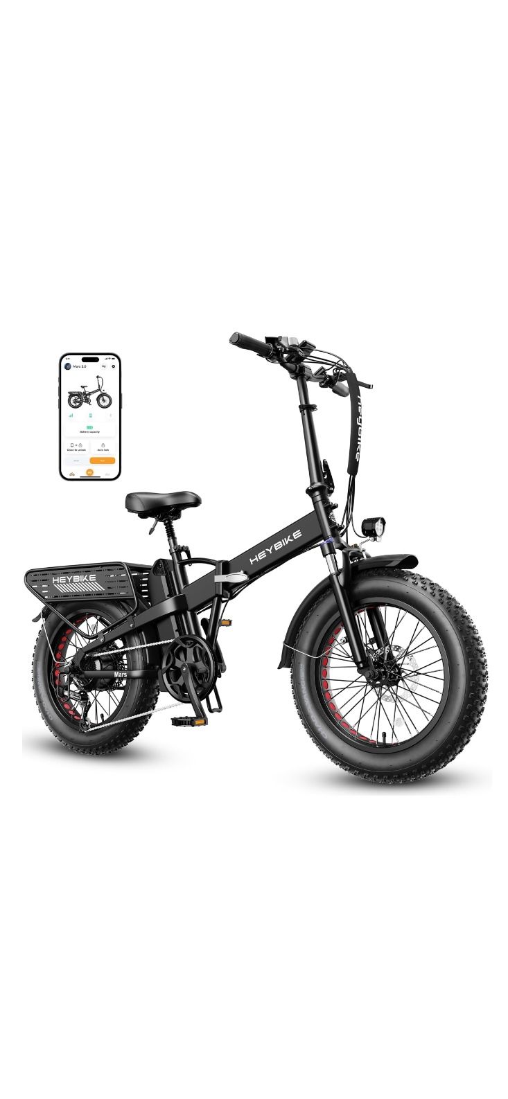 Heybike Mars 2.0 Electric Bike for Adults with 1400W Peak Motor, 28MPH Top Speed,and 600Wh Removable Battery,UL Certificated Folding Electric Bicycle 