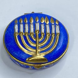 Rochard Peint Main Menorah Blue And Gold Trinket Box A696