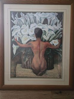Large Framed Diego Rivera "Nude with Lilies" Art Print – 39" x 33"