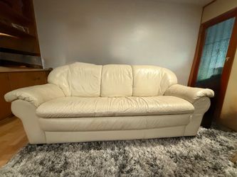 Used White Real Leather Couch & Chair