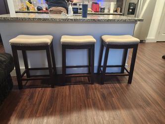 Set of 3 Counter Height Bar Stools – Upholstered Nailhead Trim