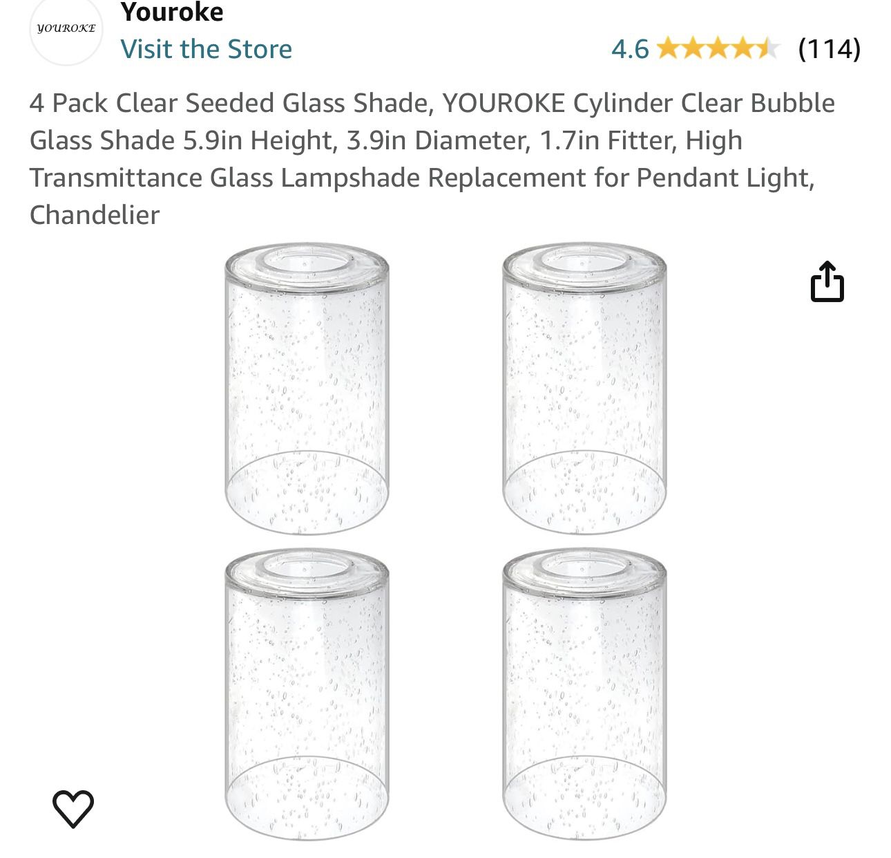 4 Pack Clear Seeded Glass Shade, YOUROKE Cylinder Clear Bubble Glass Shade 5.9in Height, 3.9in Diameter, 1.7in Fitter, High Transmittance Glass Lampsh
