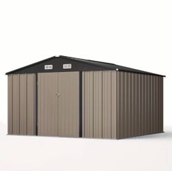GUNJI 10X10 FT Outdoor - Steel Storage Shed - Metal Building Tiny House - Lockable Door, Vertical Outside Storage Building