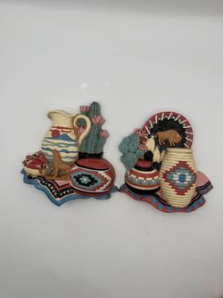 Vintage Home Interiors Southwestern Gia Plaques #3374 1B & 2B