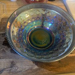 Blue Carnival Glass Fruit Bowl 