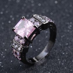 Pink CZ 18K Black Gold Filled Princess Cut Ring