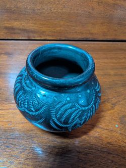 Signed Hand-Carved Black Clay Pottery Jar