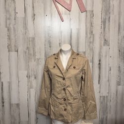 Sonoma Life Style Shirt Jacket Womens Medium Beige Khaki Missing Waist  Belt*