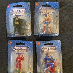 4 New Assorted Mattel Small Figures On Stand 