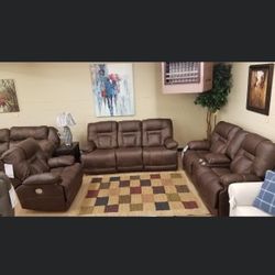Wurstrow Umber Leather Power Reclining Living Room Set  /couch /Sofa and Loveseat 