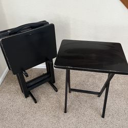 Black 4-Piece Tray Tables With Holder