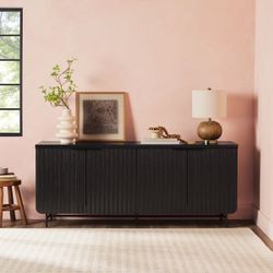 Walker Edison Minimal Fluted Four-Door Buffet Sideboard - Black 