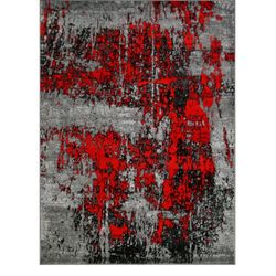 8x10 Gray Red modern Abstract  Rug 