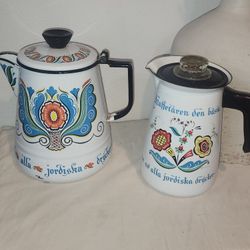 BERGGREN Enamel Coffee Pot Kettle Ornate Design Swedish Set 2 Mirro
