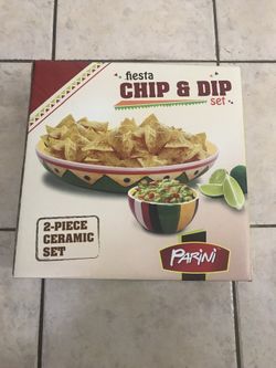 Brand New Never Use Open Box Parini Fiesta Chip & Dip Ceramic Plated And Bowl Combo Set