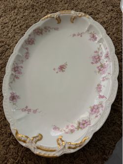 Antique Haviland Limoges France Oval Serving Platter – Pink Florals & Encrusted Gold