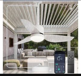 Outdoor Ceiling Fan with Light: 42-Inch Waterproof Plug-in Ceiling Fan with Light and Remote App Control - 3-Blade Gazebo Hanging Outdoor Fan