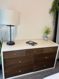 Babyletto Palma white & Walnut 7-Drawer Double Dresser - Mid Century Modern