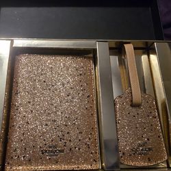 Coach Gold Glitter Leather Passport Holder & Luggage Tag Set