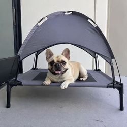 New In Box 30x25x30 Inch Tall Elevated Dog Bed Cot Hammock With Removable Canopy Sun Shade Pet Bed 