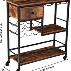 Serving Drinks Cart Kitchen Dining Shelf Metal Frame and Home Small Table with Wheels Folding Hotel Furniture Foldable Wheels, Dark Brown