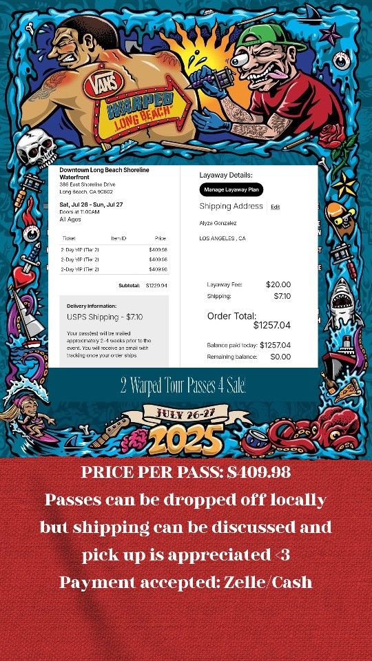 Warped Tour Long Beach2 Day VIP Pass