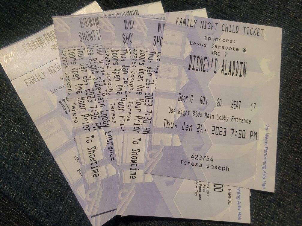 Disney's Aladdin Show Van Wezel Thursday 1/26