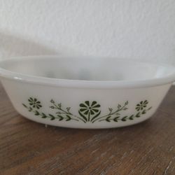 Glasbake Green Daisy Baking Casserole Dish 2 Quart J514 Made in USA