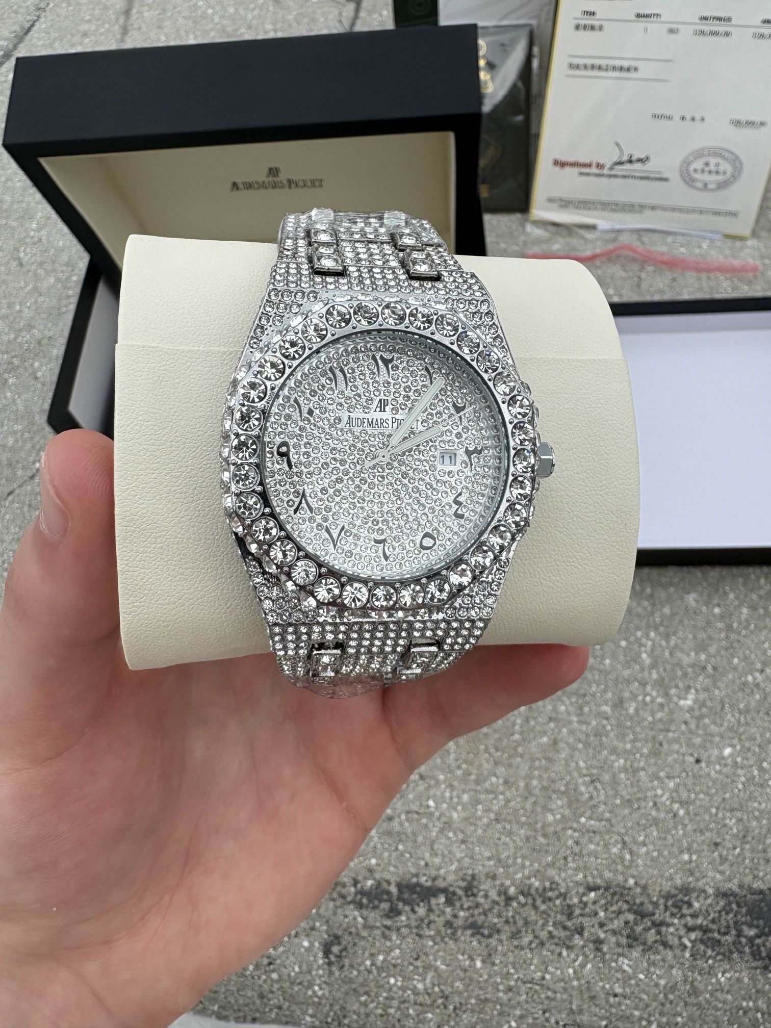 All silver ap royal oak buss down watch