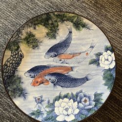 16in Hand Painted Koi Fish Plate 
